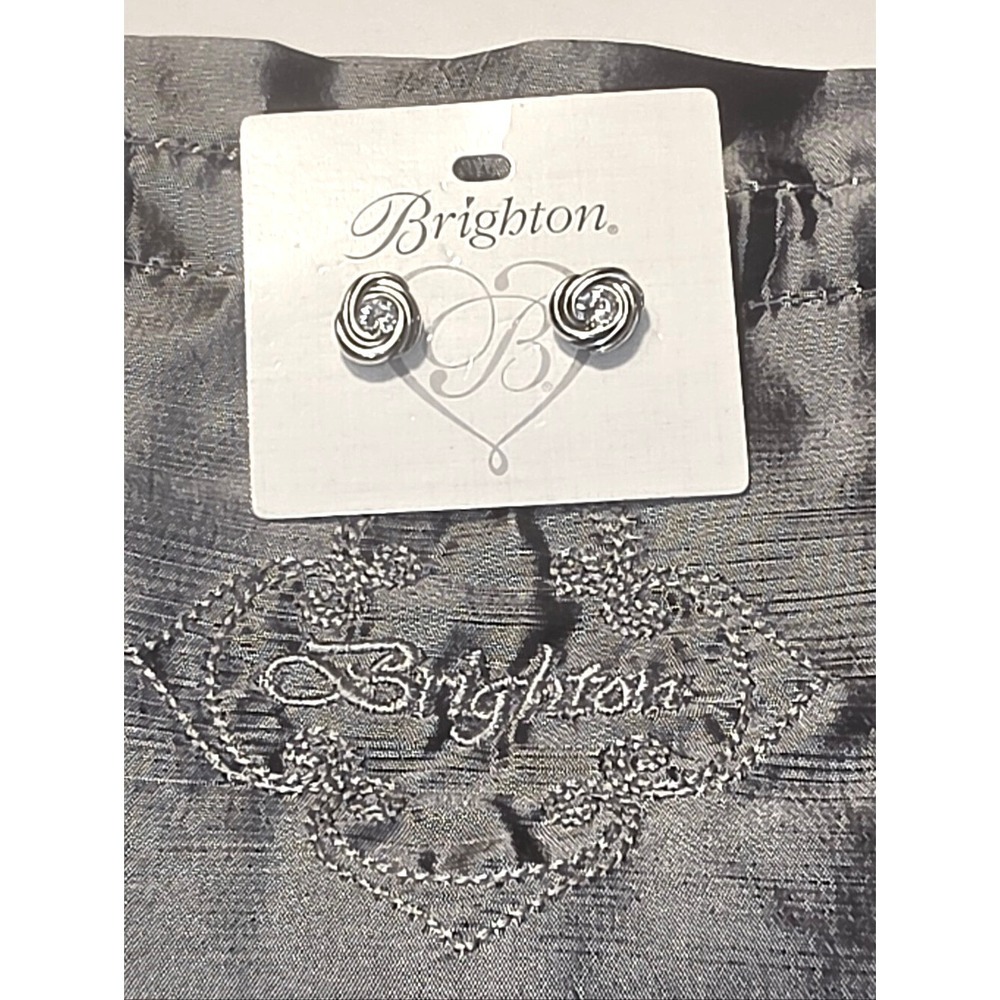 Brighton Silver Tone Swirl Knot Crystal Stud Earrings new
